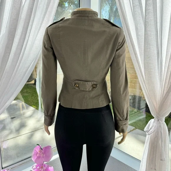Military Studded Olive Green Jacket Size S Small 4 Steampunk Retro By H&M - Picture 4 of 10